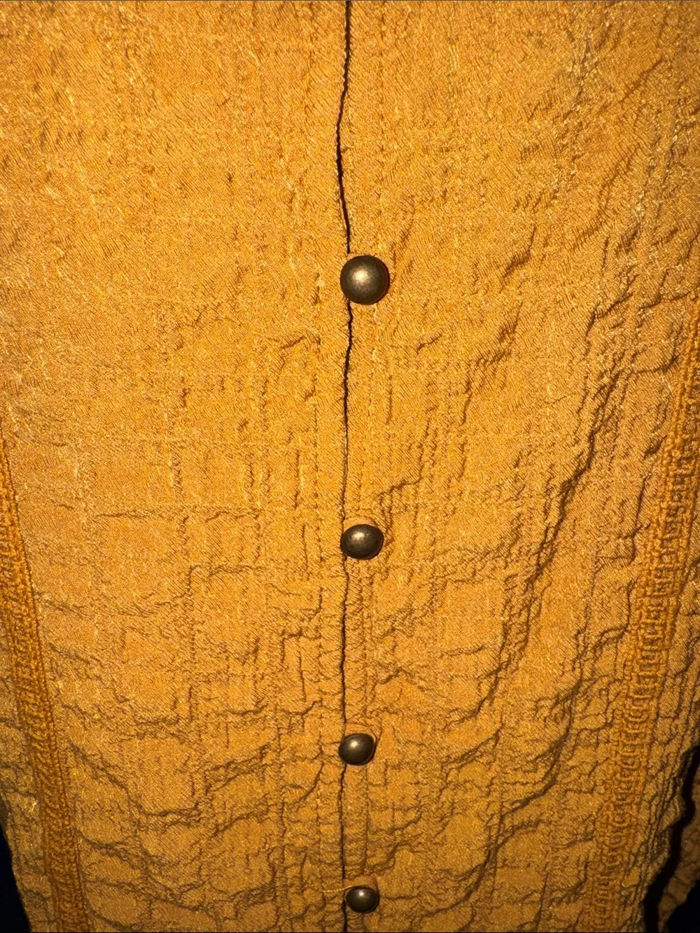 Rewind -Mustard Front Button Textured Boho Top Size XL